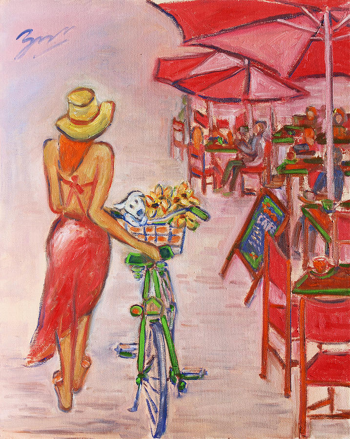 Summer Stroll by a Cafe Painting by Xueling Zou