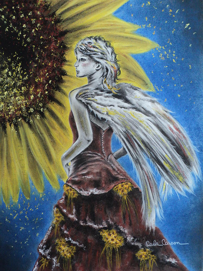 Sunflower Drawing - Summer Sunflower Angel by Carla Carson