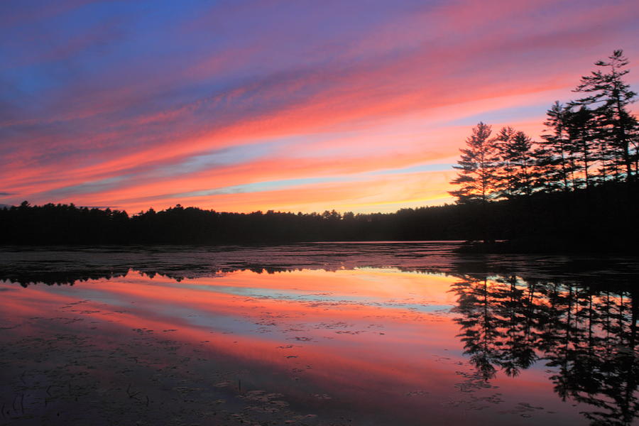 Sunset Photograph - Summer Sunset at Potapaug Pond Quabbin Reservoir by John Burk