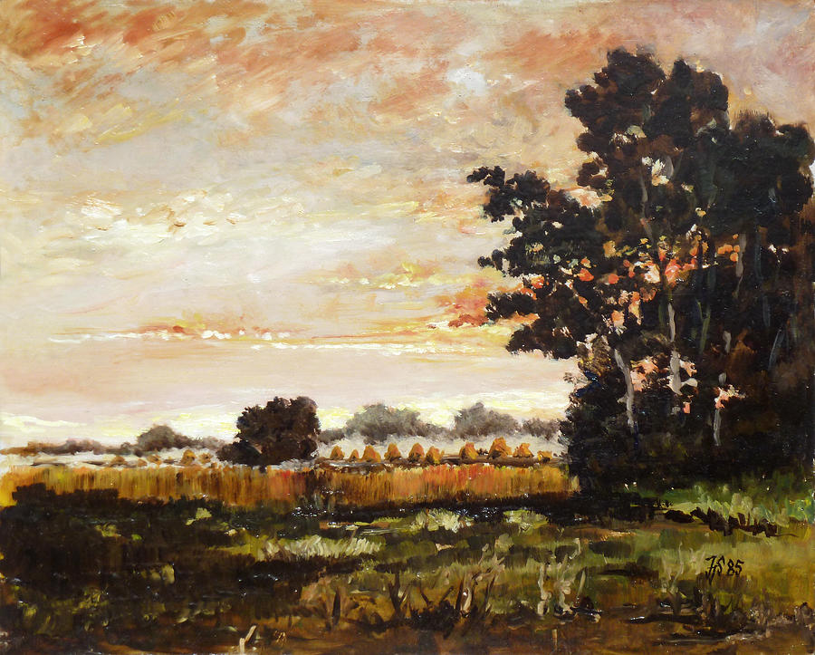 Summer sunset - haystacks Painting by Irek Szelag