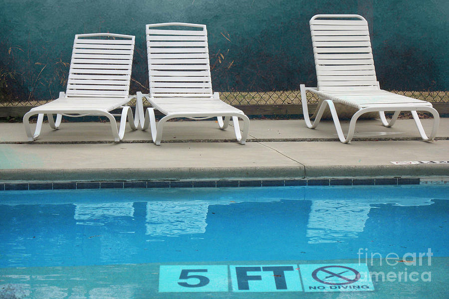 Summer Swimming Pool - Retro Summer Vacation Days - Swimming Pool Water and Chairs Photograph by Kathy Fornal