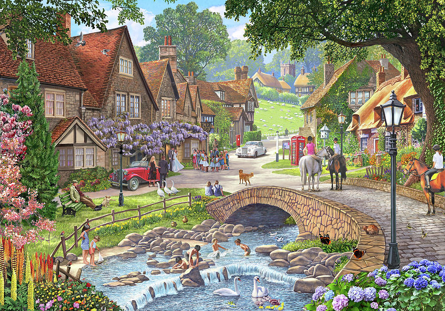 Summer Village Stream ( Part Of Winter, Summer Pair) Painting by MGL Meiklejohn Graphics Licensing