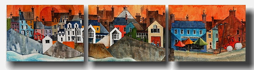 Summercove Triptych Cork Painting by Val Byrne