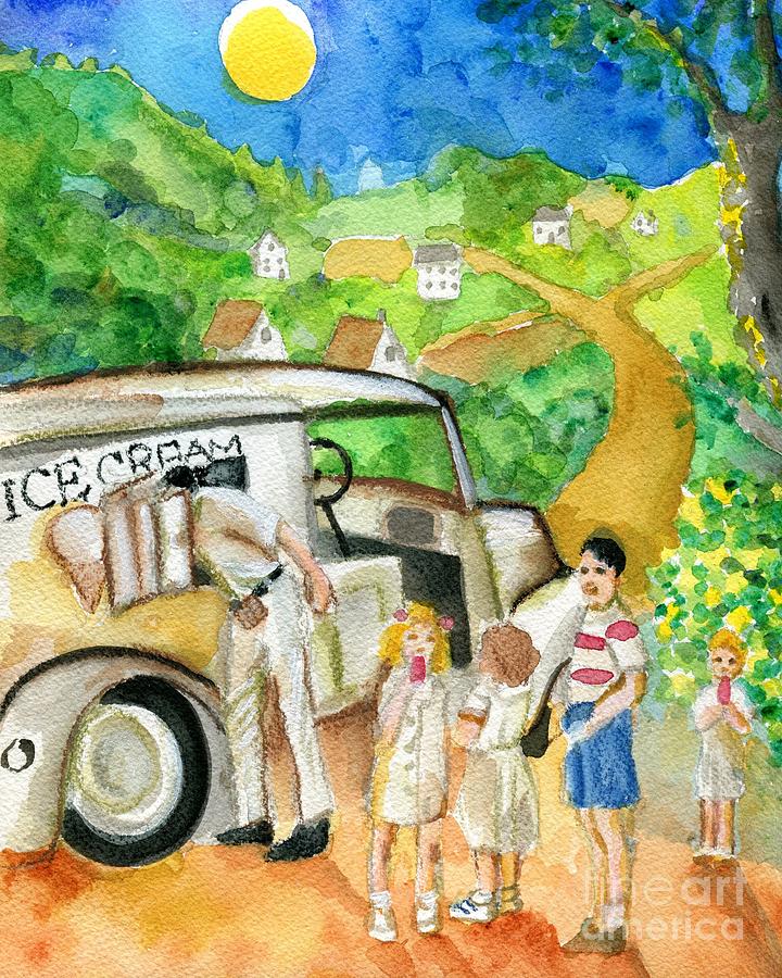Summertime Ice Cream Truck Man And Children Painting By Follow Themoonart