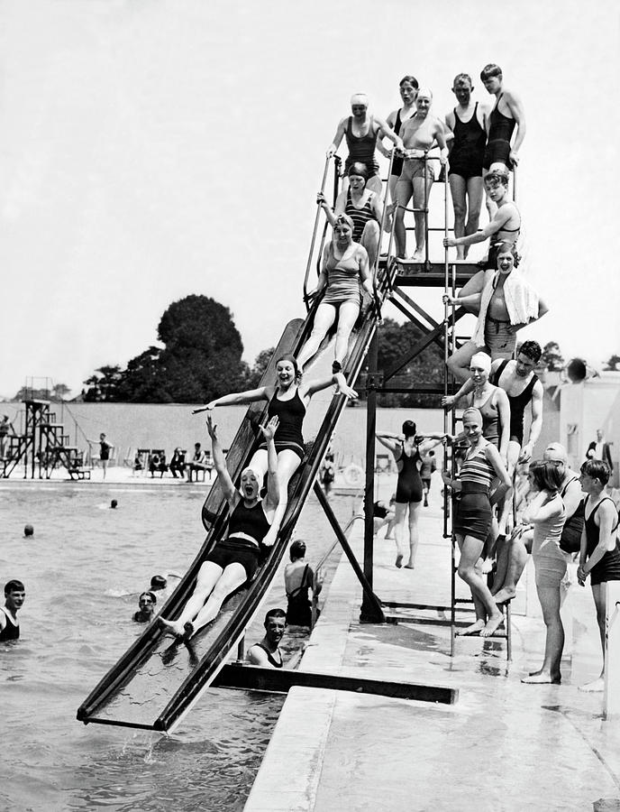 Summertime Water Slide Photograph By Underwood Archives - Fine Art America