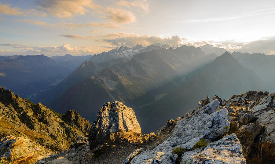 Summit sunset in the Swiss alps Photograph by Cdbrphotography