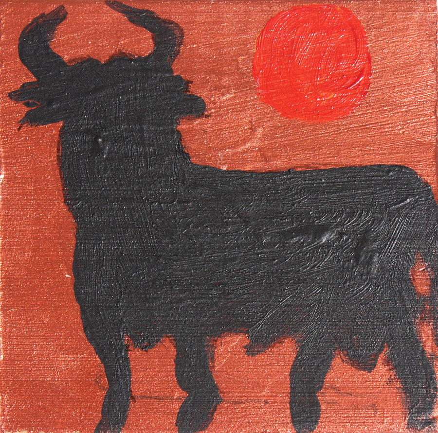 Sun and Bull on bronze Painting by Roger Cummiskey