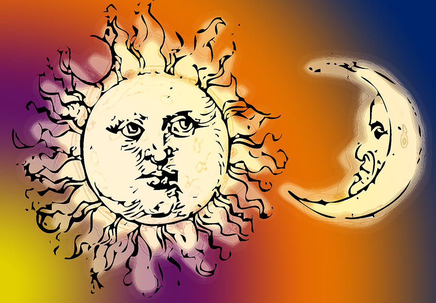 Sun And Moon Colorful Drawing By
