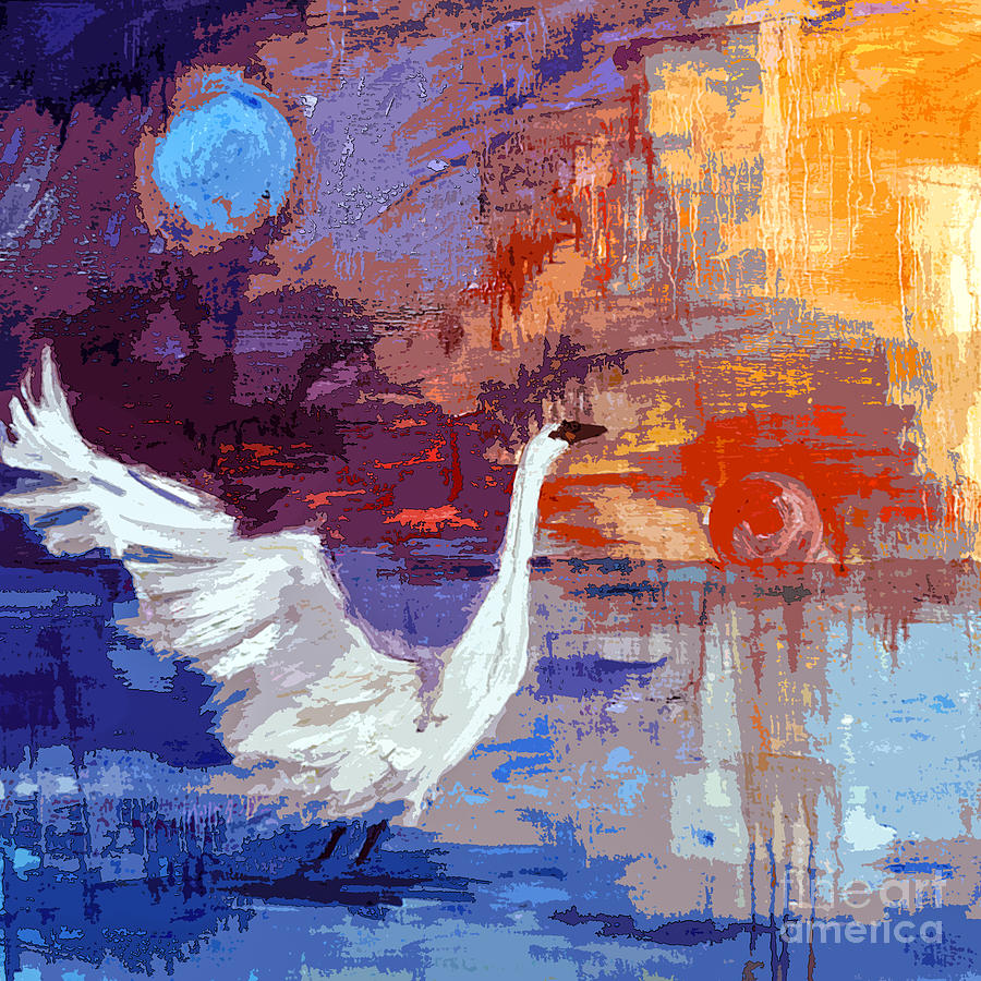 Abstract Painting - Sun and Moon Swan Rising by Ginette Callaway