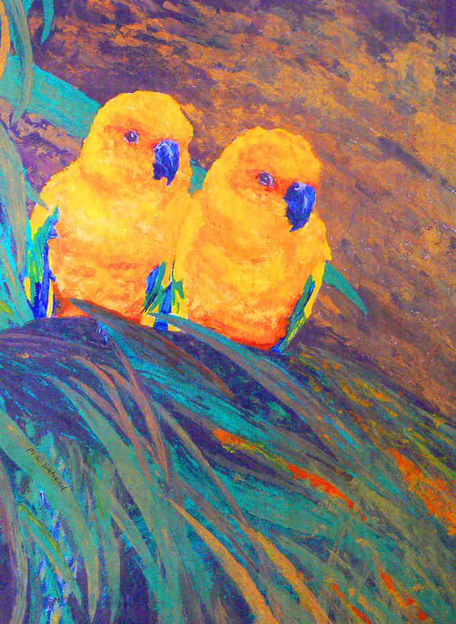 Parrot Painting - Sun Conures by Margaret Saheed