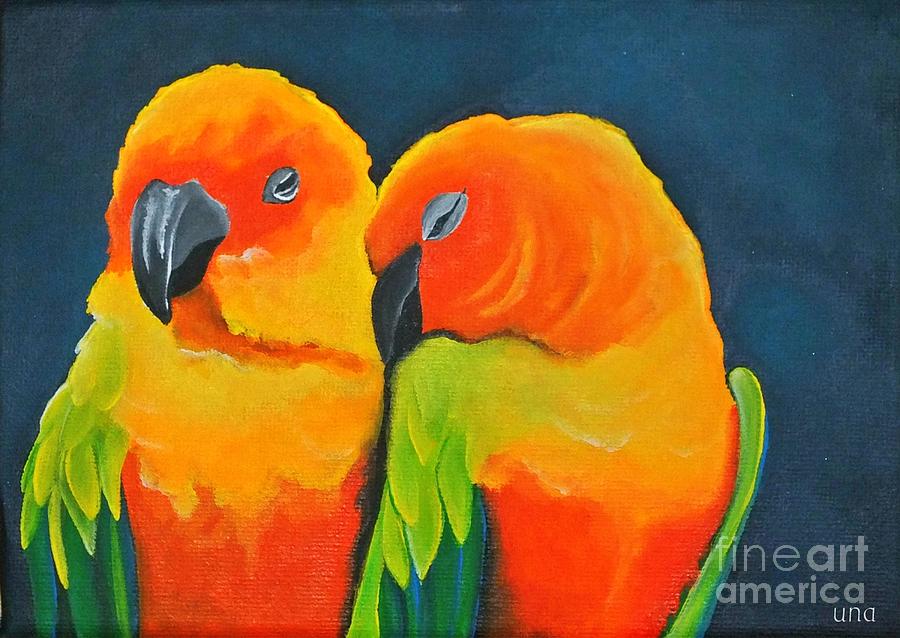 Bird Painting - Sun Conures by Una  Miller