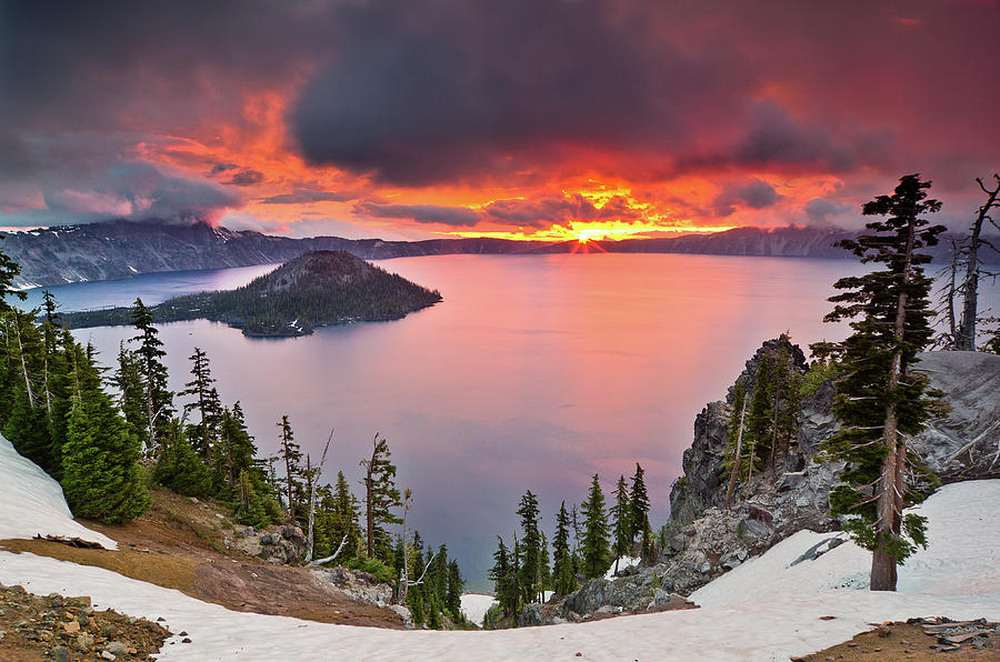 Sun Dawns over Crater Lake Photograph by Greg Nyquist
