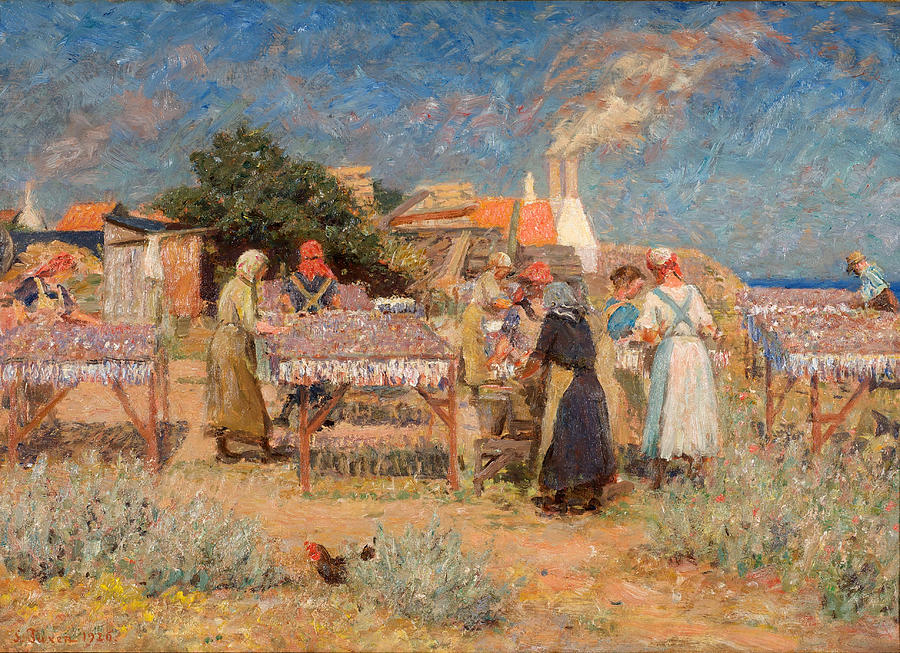 Sun drying herrings Painting by Laurits Tuxen