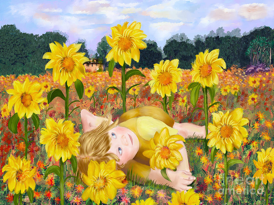 Nature Painting - Sun Flower Girl by Sydne Archambault