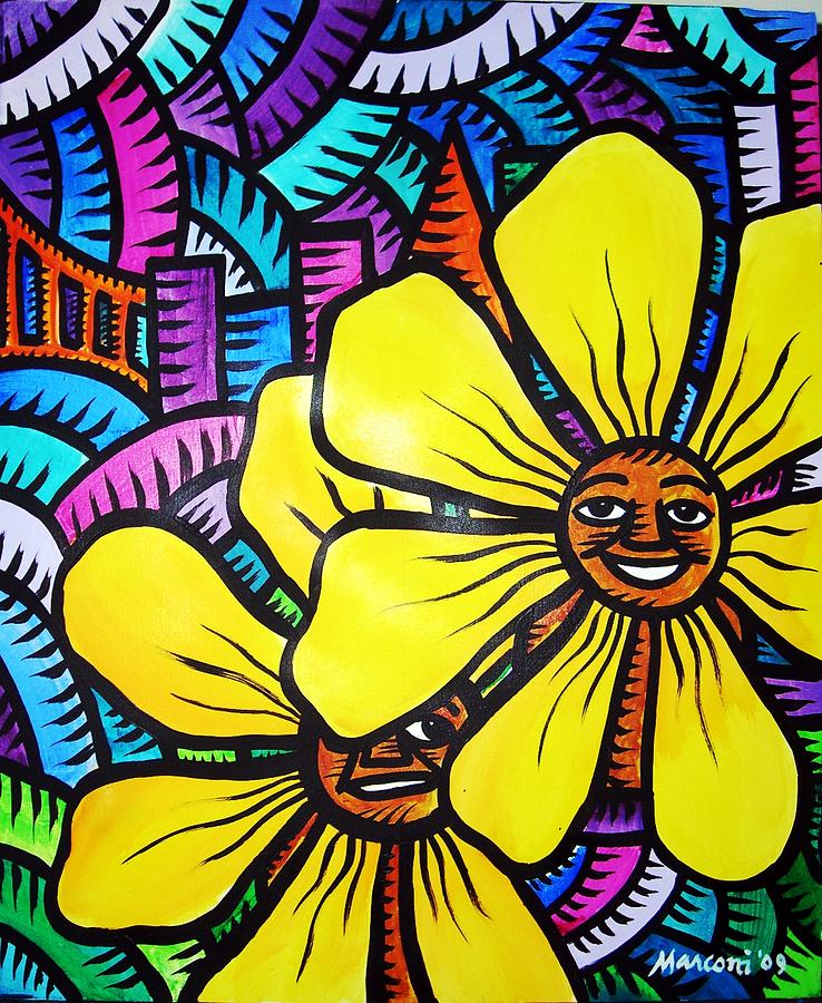 Sun Flowers and Friends 3 2010 Painting by Marconi Calindas