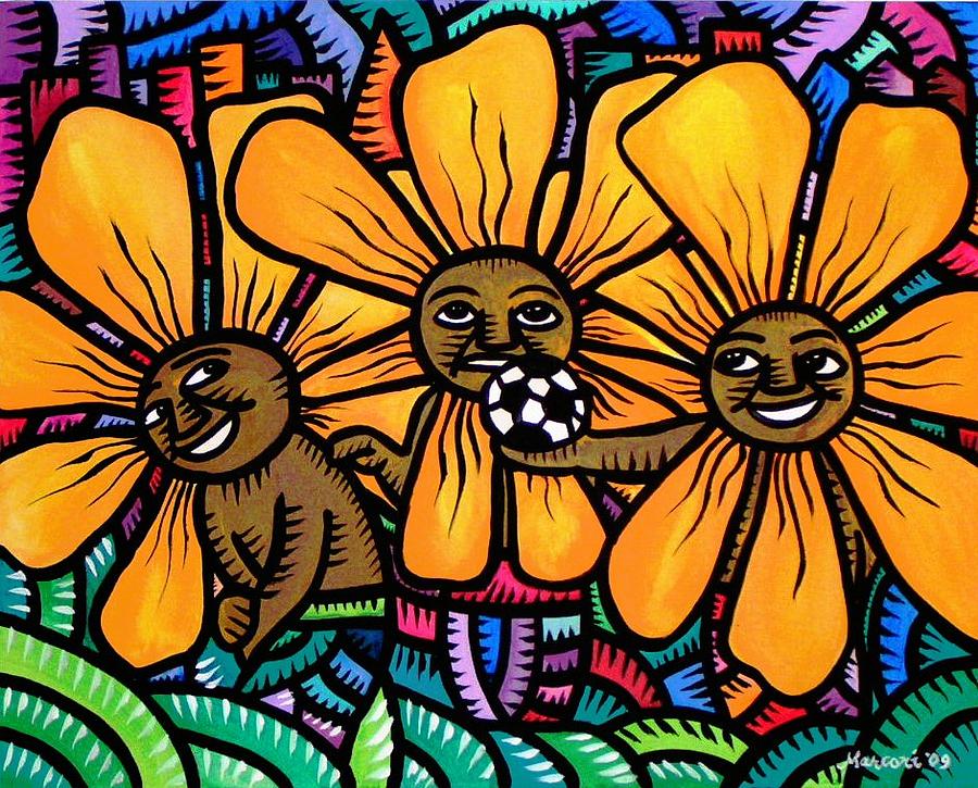 Sun Flowers and Friends Playtime 2009 Painting by Marconi Calindas