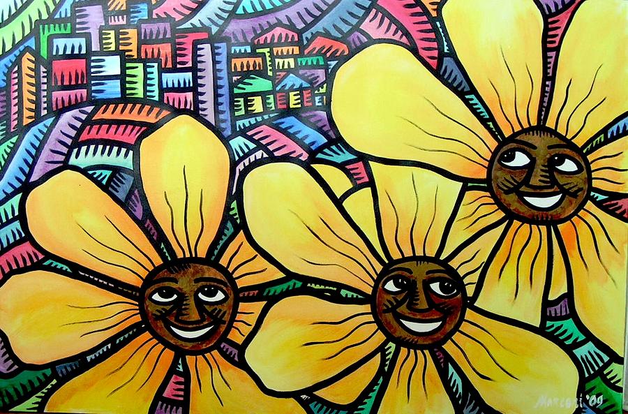Sun Flowers and Friends SF 2 2009 Painting by Marconi Calindas