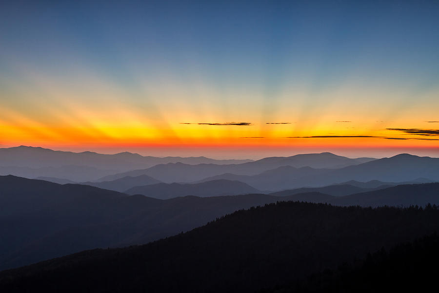 Sun rays from Clingmans Dome in the Great Smoky Mountains National Park Photograph by Pierre Leclerc Photography