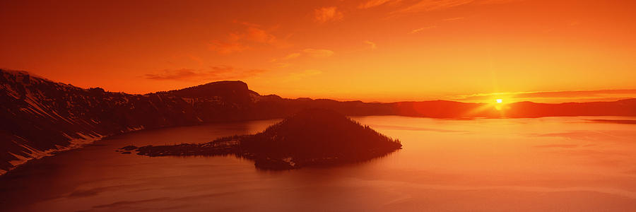 Crater Lake National Park Photograph - Sun Rising Over Crater Lake National by Panoramic Images