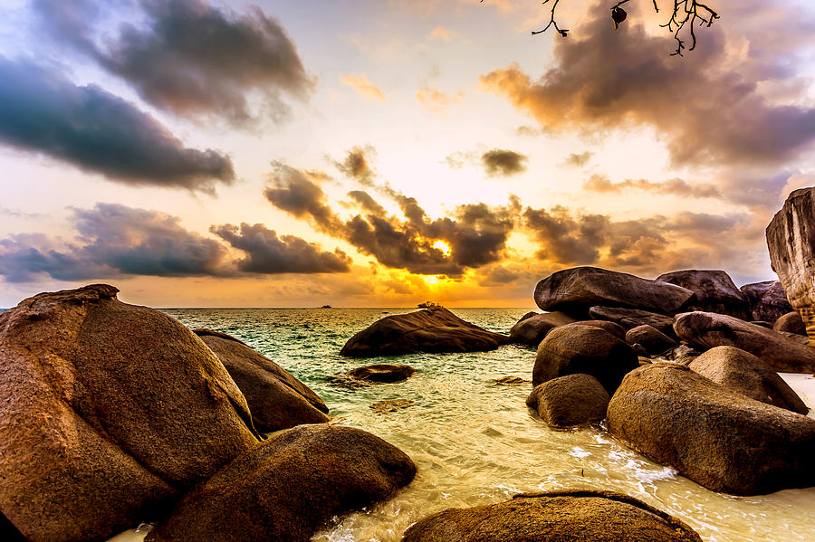 Nature Photograph - Sun Sand Sea and Rocks by Jijo George
