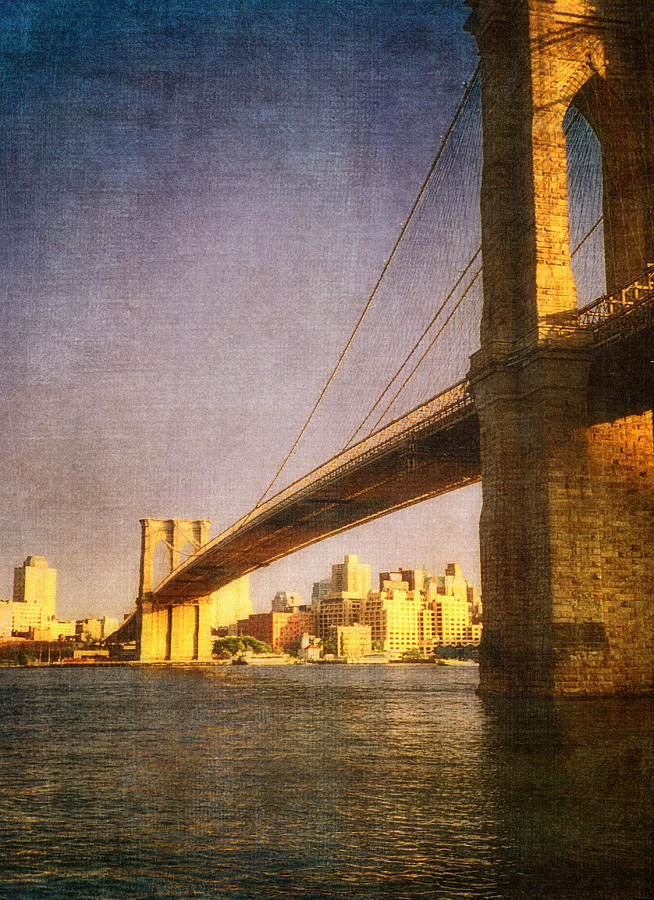 Sun sets on the Brooklyn Bridge Photograph by Joann Vitali