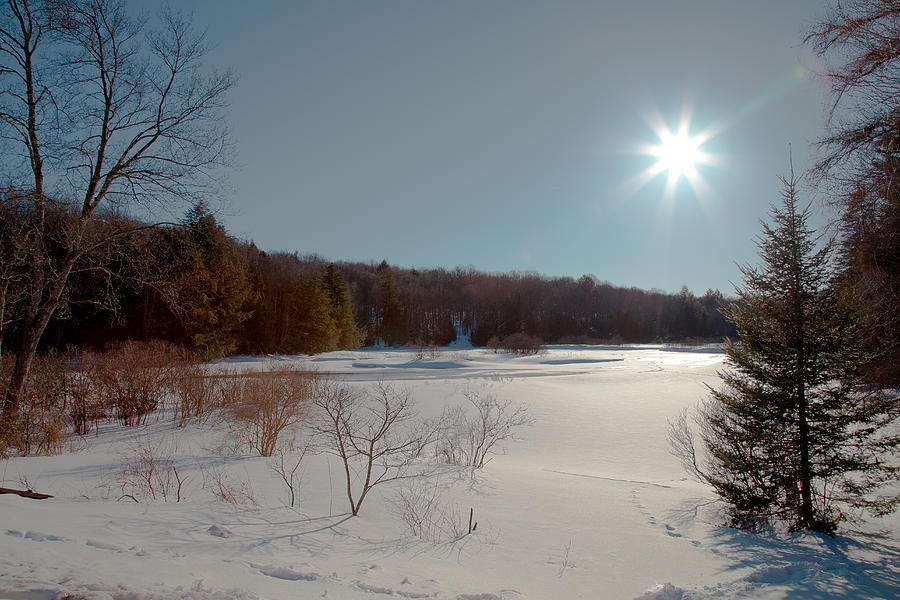 Winter Photograph - Sun Setting on the Moose River - Old Forge New York by David Patterson