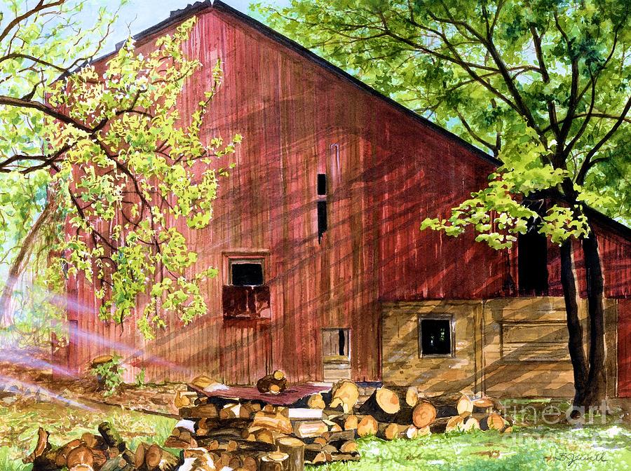 Watercolor Barn Painting - Sun Stroked by Barbara Jewell