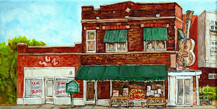 Sun Studio Memphis Birthplace Of Rock N Roll Street Scene Paintings Tennessee Attractions C Spandau Painting by Carole Spandau