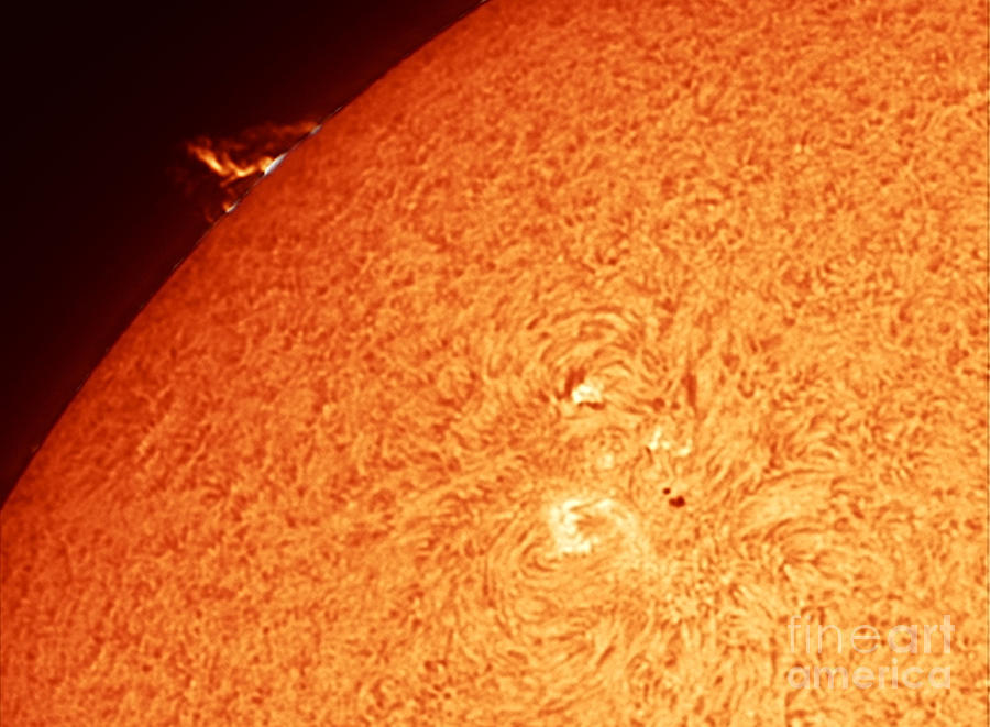 Space Photograph - Sun With Prominence And Sunspot 1271 by John Chumack
