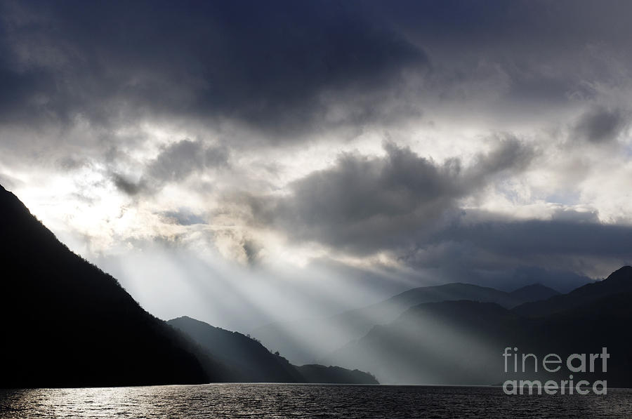 Sunset Photograph - Sunbeams on Ullswater by Colin Woods