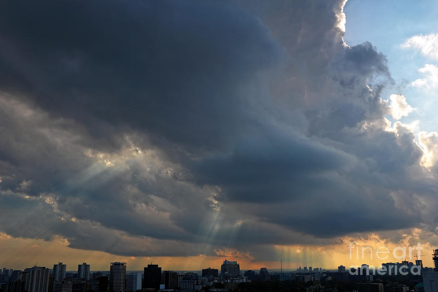 Nature Photograph - Sunbeams Over City by Charline Xia