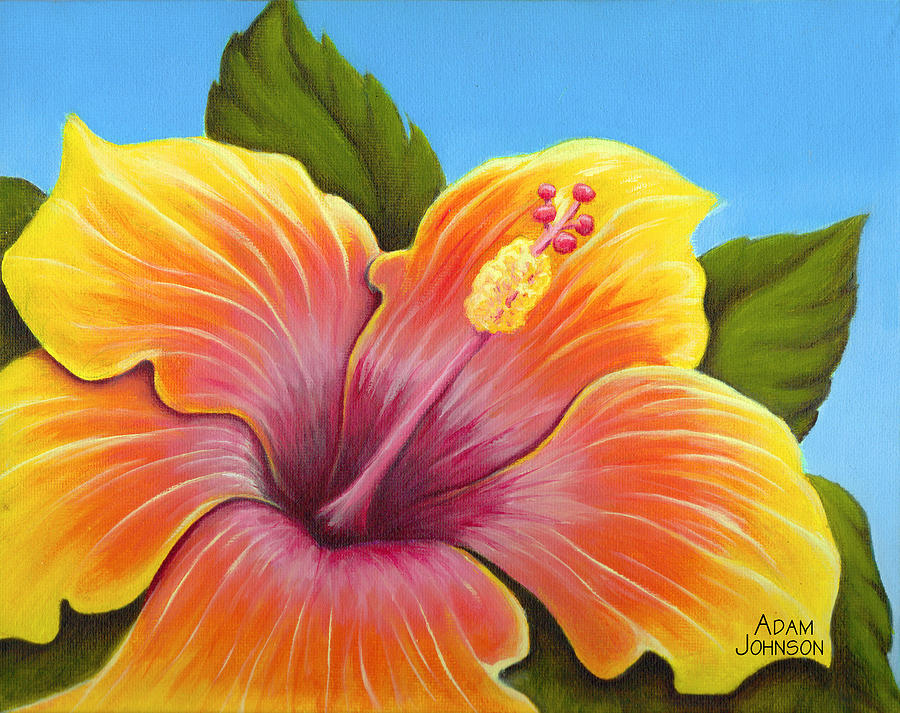 Sunburst Hibiscus Painting by Adam Johnson