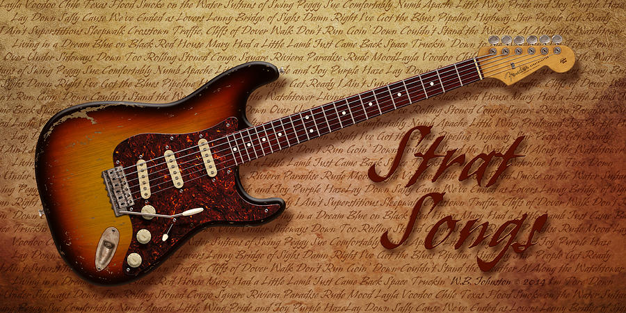 Jimi Hendrix Digital Art - Sunburst Strat Songs by WB Johnston