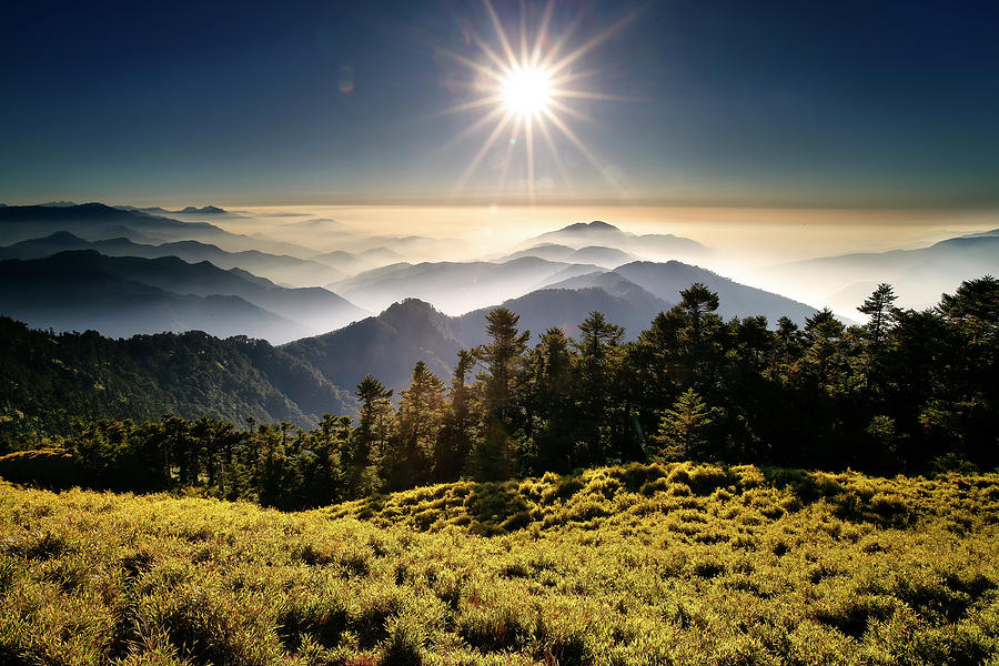 Sunbursts Upon Mountain Layers Photograph by Thunderbolt tw (bai Heng-yao) Photography