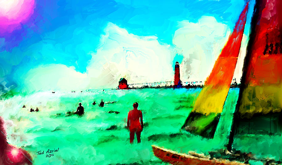 Sunday At Grand Haven Painting by Ted Azriel