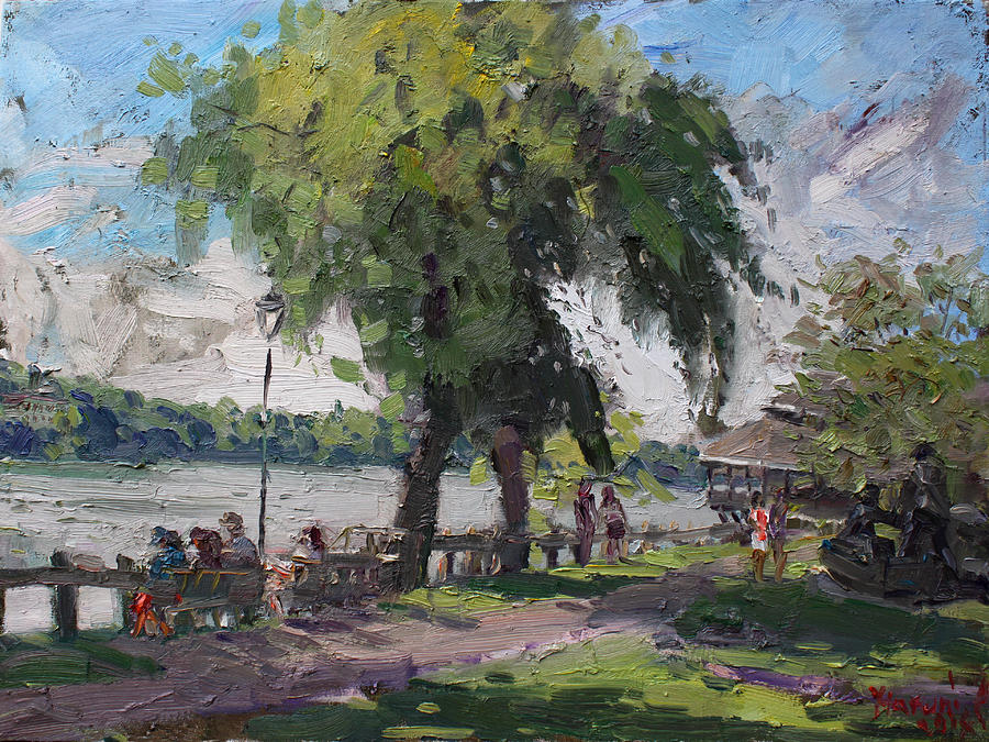 Sunday at Lewiston Waterfront Park Painting by Ylli Haruni
