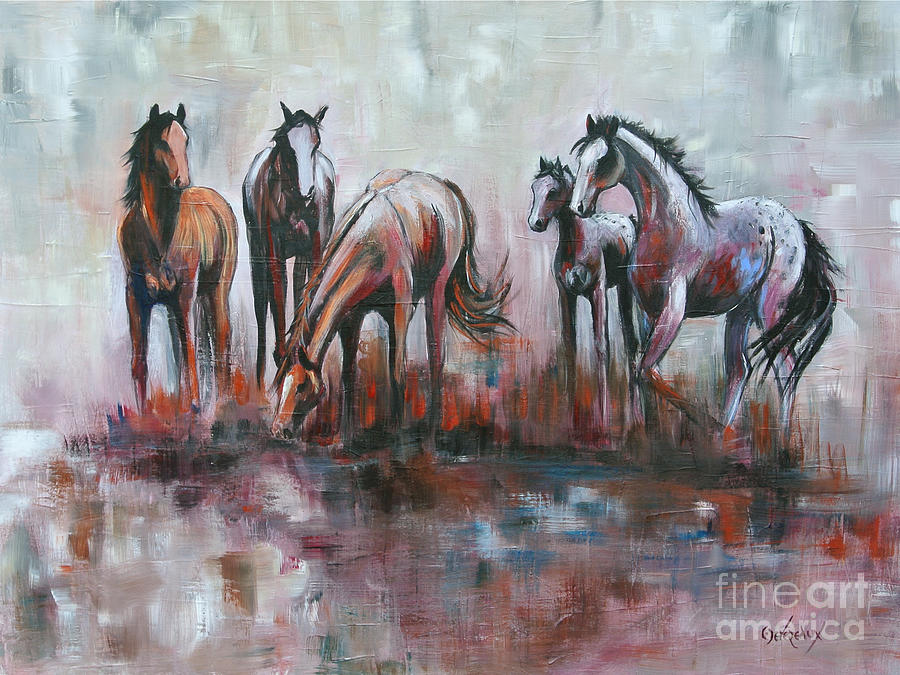 Horse Painting - Sunday Gathering by Cher Devereaux