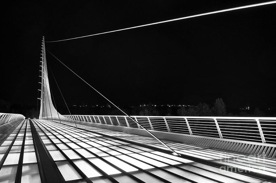 Redding Photograph - Sundial Bridge - Unique and beautiful in Redding California in Black and White. by Jamie Pham