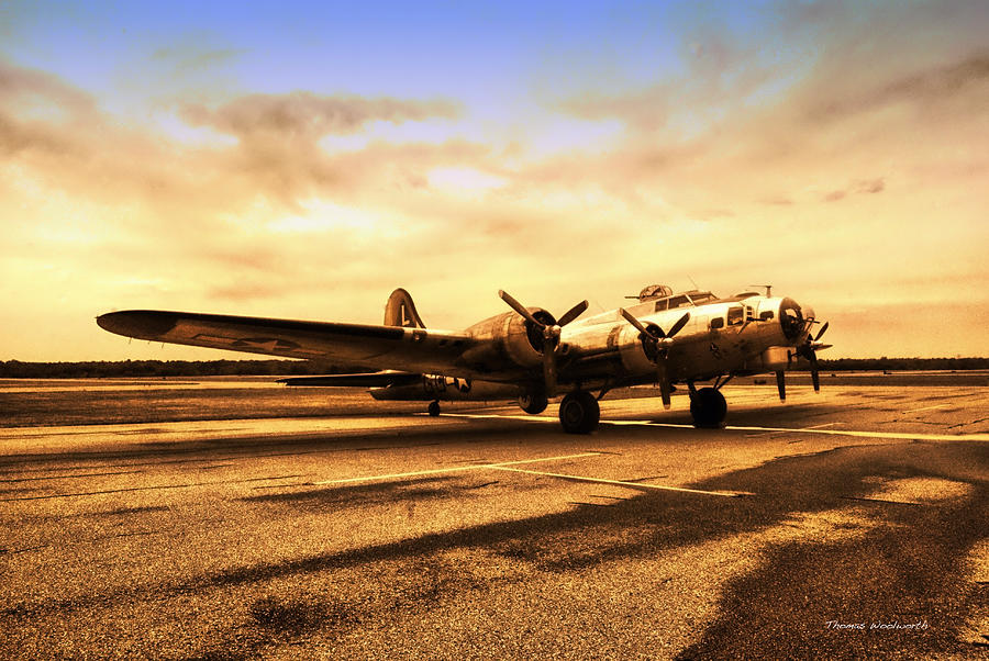 Transportation Photograph - Sundown On The Parked B17 bomber by Thomas Woolworth