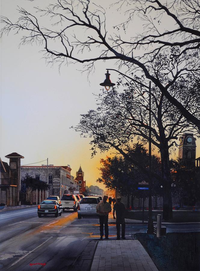 Sundown on the Square #2 Painting by Robert W Cook 