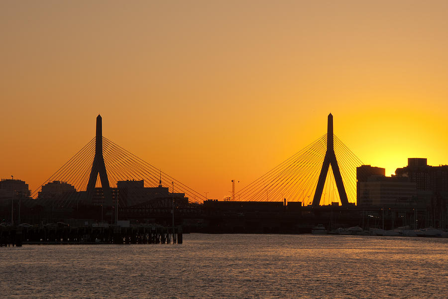 Sundown over the Leonard P Zakim Bridge - Boston Photograph by Joann Vitali