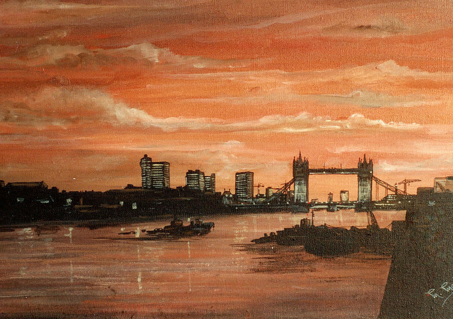 Sunset Painting - Sundown over Tower Bridge London by Mackenzie Moulton