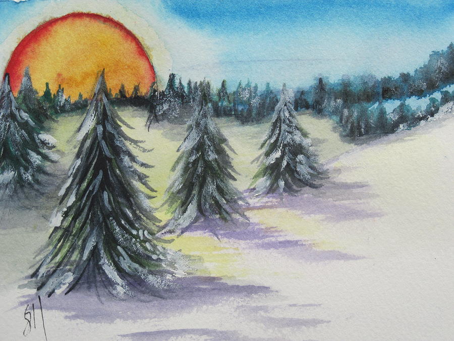 Christmas Painting - Sundown by Shirley Watts