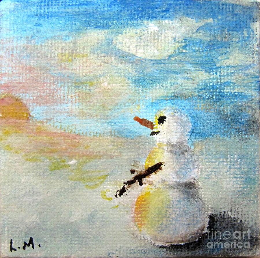 Sundown Snowman Painting by Laurie Morgan