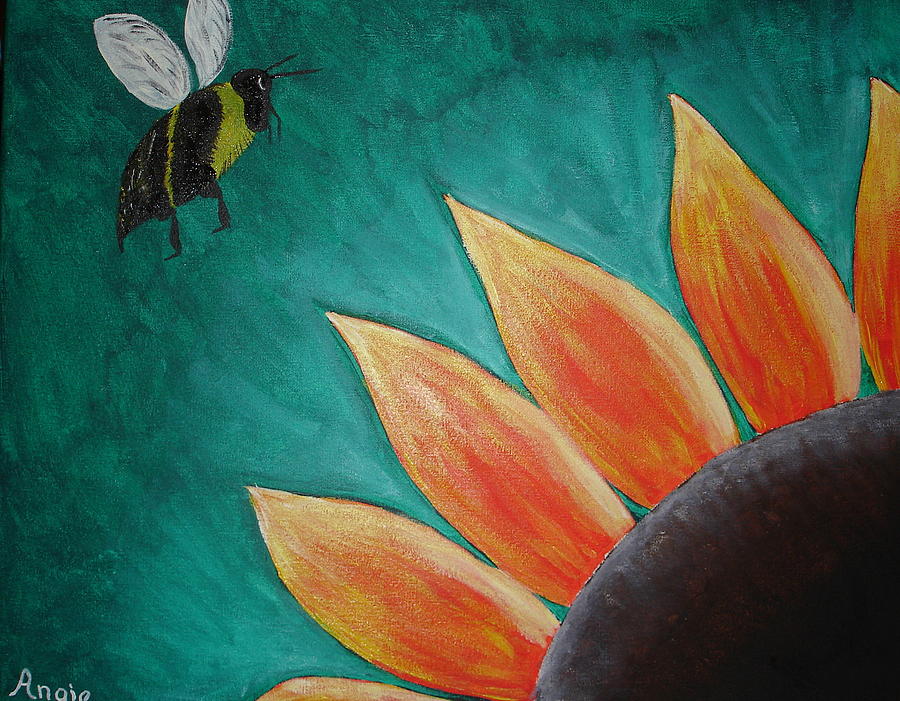 Sunflower and Bumblebee Painting by Angie Butler