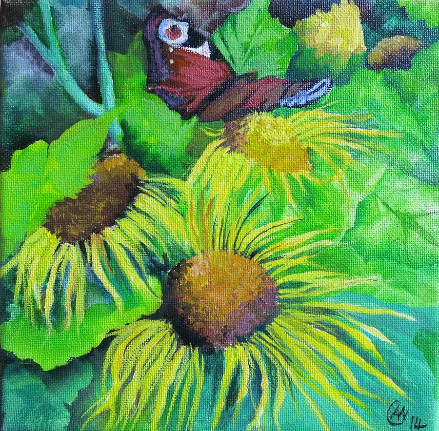 Sunflower and Butterfly Painting by Angelina Whittaker Cook