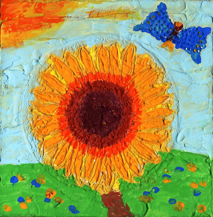 Sunflower and Butterfly Painting by Phil Strang