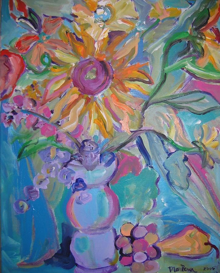 Sunflower and Grapes Painting by Marlene Robbins