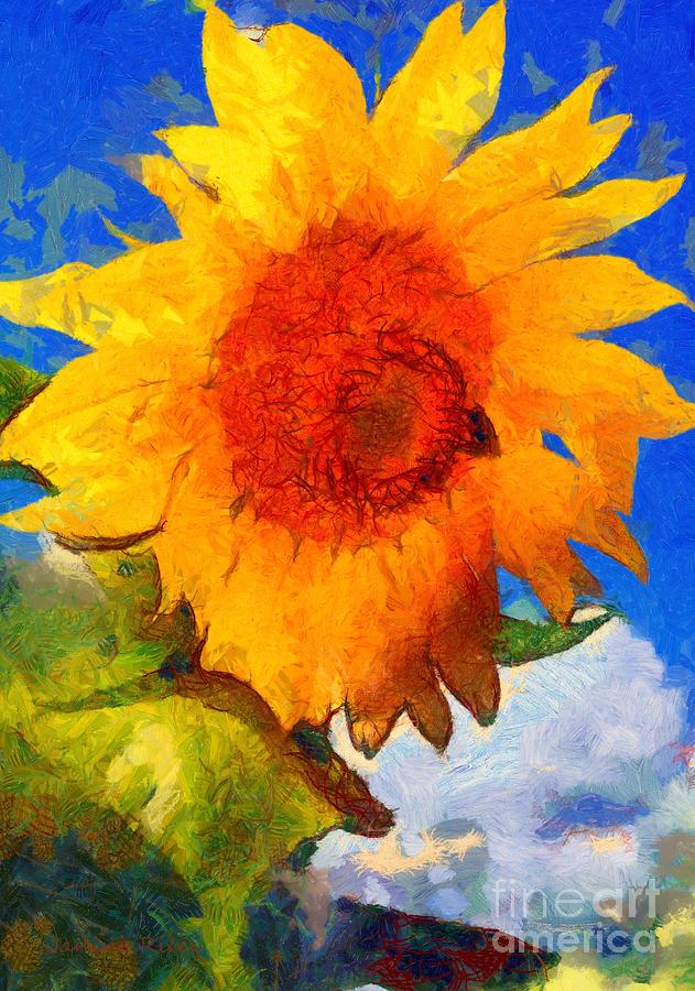 Sunflower Painting - Sunflower - Bee happy by Janine Riley