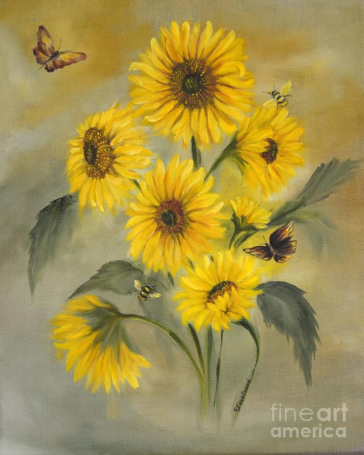 Insects Painting - Sunflower Bouquet by Carol Sweetwood